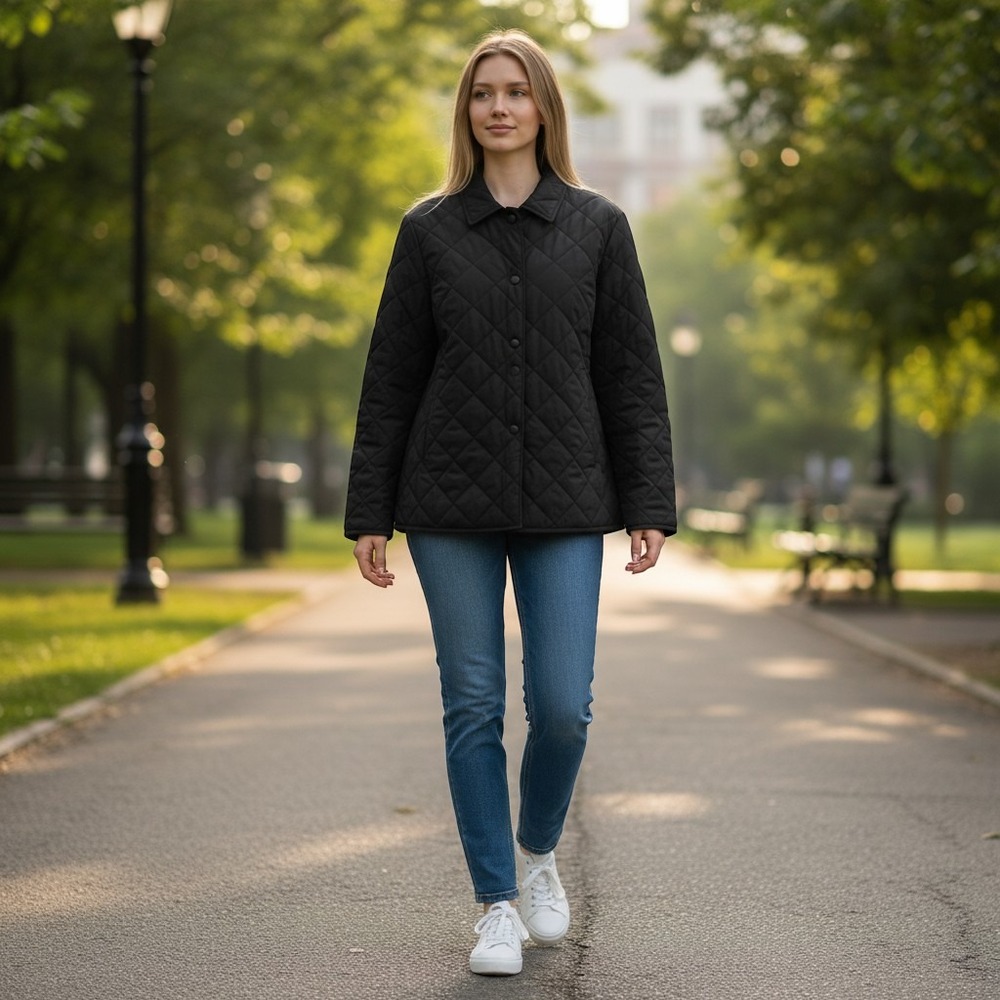 Dialogue Quilted Jacket Womens 12‎ Black Diamond Stitch Snap Front Coat Winter